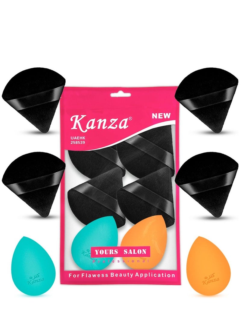 Kanza 6 Pcs Makeup Sponge Set Triangle Powder Puff Set Blender Beauty Kit Puff Triangle Makeup Puff Set and Beauty Foundation Triangle Wedge Perfect with Foundation Powder and Cream - Image 1
