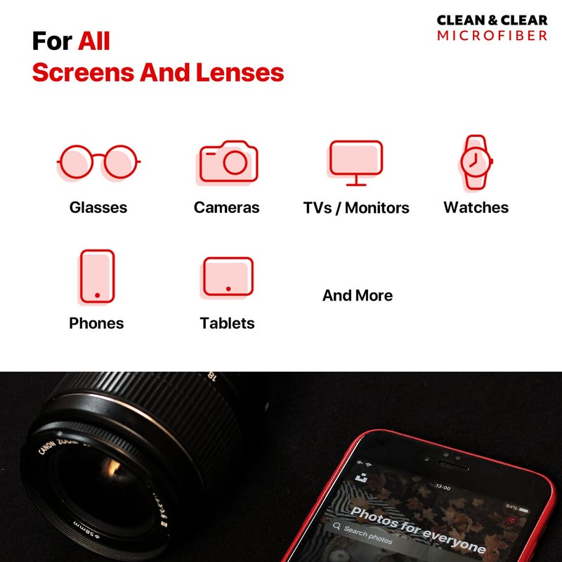 Clean & Clear Microfiber Clean & Clear Microfiber Cleaning Cloth, EXTRA LARGE [8 Pack] ULTRA PREMIUM Microfiber Cleaning Cloth - Microfiber Cloth for Camera Lens, Glasses, Screens, and all Lens.  - Image 5