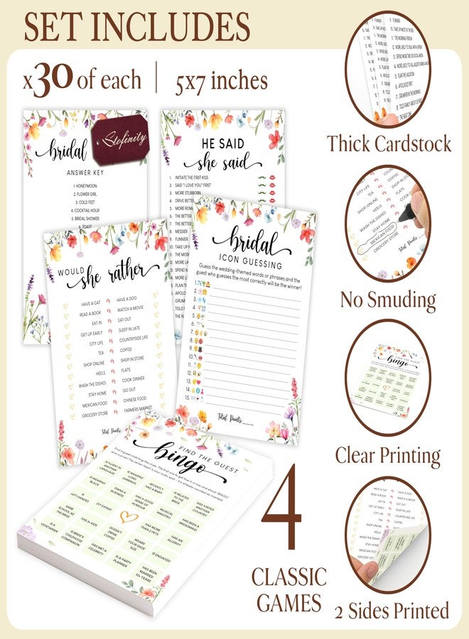 STOFINITY Hilarious Bridal Shower Games 30 Guests - Wedding Games for Reception Decorations, Funny Find The Guest Bingo Game, He Said She Said Would She Rather Wildflower Bridal Shower Decorations - Image 2