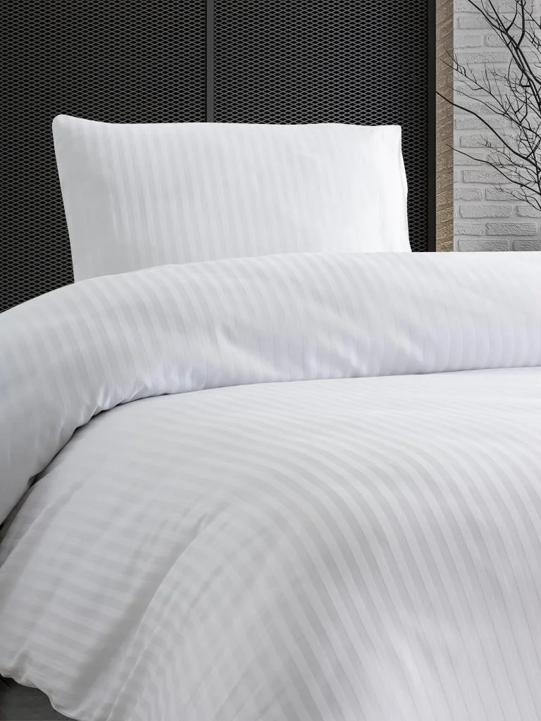 Ender Home Super King Duvet Cover Set Striped Satin Hotel Type Boxed