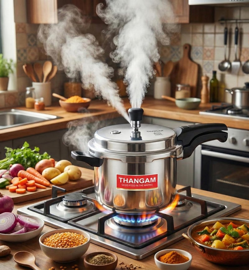 Thangam Aluminium 5 Ltr Pressure Cooker | ISI Certified Heavy Gauge Cooker for Gas Stove | Durable Virgin Aluminium Body | Fast Cooking Silver Kitchen Cookware (5 Litre) - Image 1