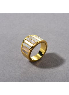 Trendy Light Luxury Middle Ancient White Fritillaria Ring Light Luxury Niche Design High-end Retro Copper Plated 8k Real Gold Ring