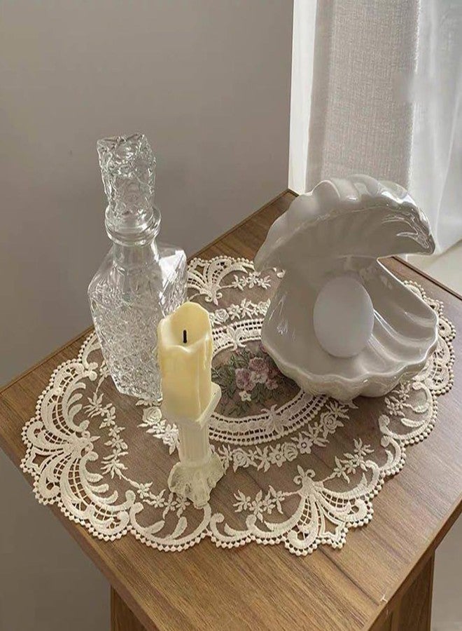 سكويشي طقم من 4 قطع من مفارش الطاولة الكروشيه، مفرش طاولة دانتيل عتيق لطاولة الطعام، مفارش طاولة مطرزة يدوياً، طقم من 4 قطع باللونين الأبيض والبيج - Image 3