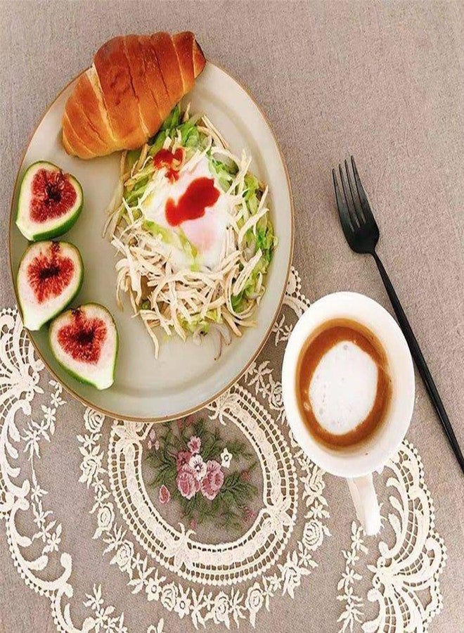 سكويشي طقم من 4 قطع من مفارش الطاولة الكروشيه، مفرش طاولة دانتيل عتيق لطاولة الطعام، مفارش طاولة مطرزة يدوياً، طقم من 4 قطع باللونين الأبيض والبيج - Image 2