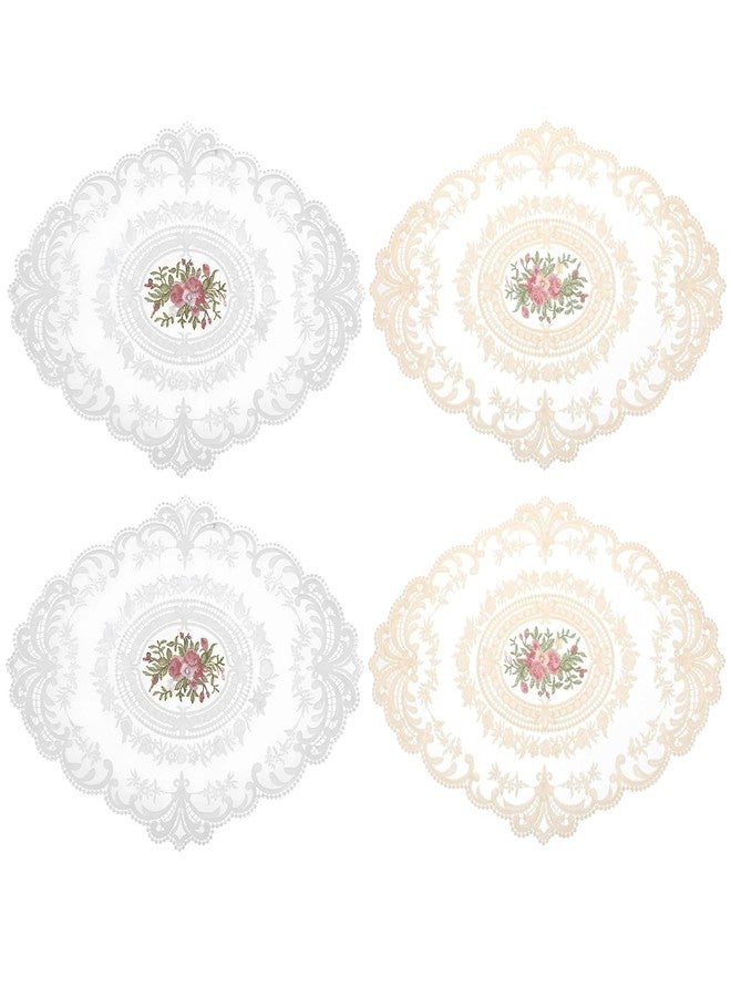 سكويشي طقم من 4 قطع من مفارش الطاولة الكروشيه، مفرش طاولة دانتيل عتيق لطاولة الطعام، مفارش طاولة مطرزة يدوياً، طقم من 4 قطع باللونين الأبيض والبيج - Image 1