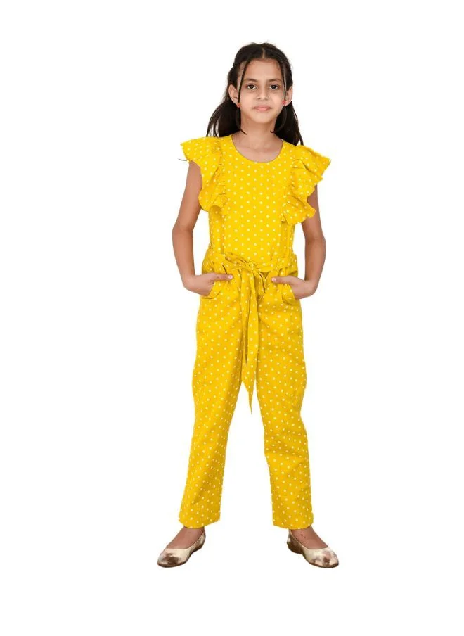 بيبي كلو Cotton polka dots frilled jumpsuit for girls