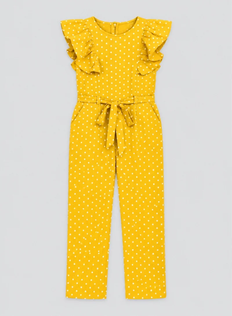 Babyqlo Cotton polka dots frilled jumpsuit for girls