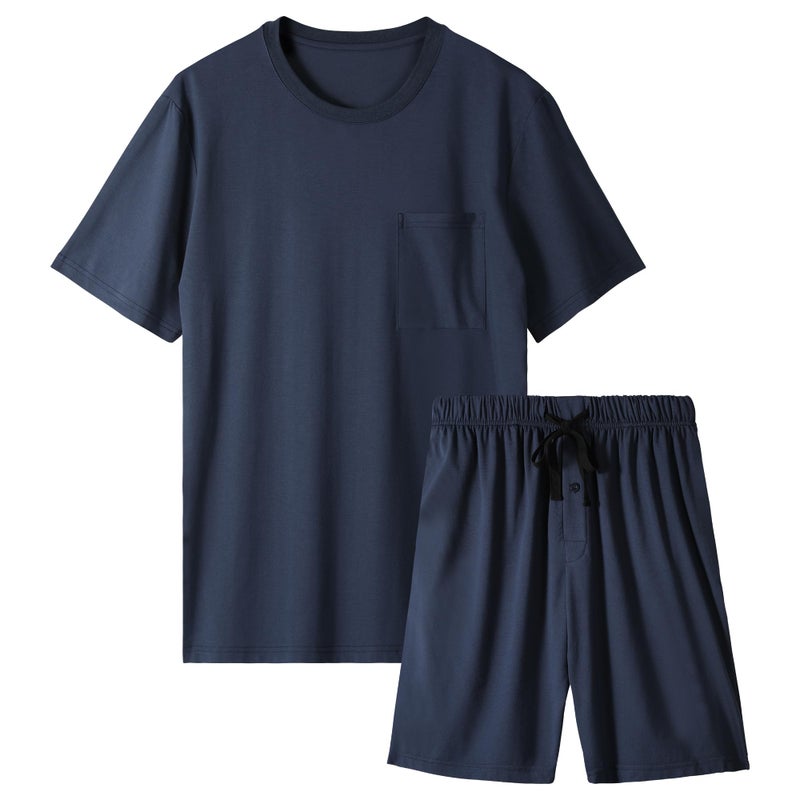 BAMBOO COOL Mens Pajama Set Sleepwear Pjs Lightweight Short Sleeve Shirts Soft Breathable Fresh Sleep Sets with Pockets S-3XL A-blue - Image 1