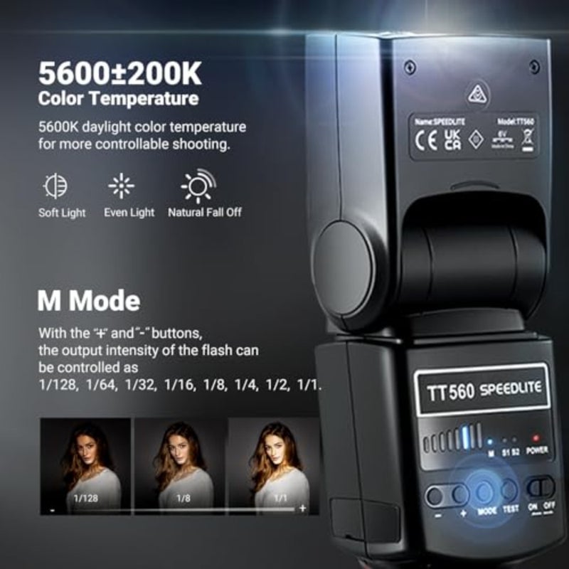 TT560 Flash Speedlite for Canon Sony Nikon Panasonic Olympus Pentax and Other DSLR Cameras, Digital Camera Speedlight with Standard Hot Shoe - Image 2