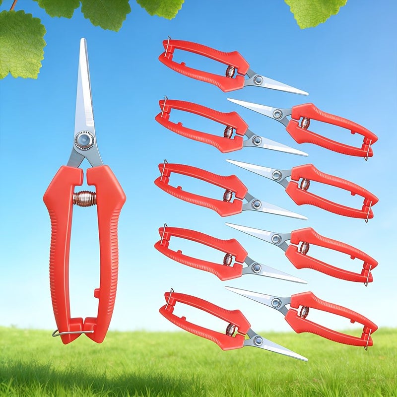 10pcs Stainless Steel Gardening Pruning Shears Thinning Scissors Fruit Picking and Floral Care Tools with Non Slip Handles for Garden Trimming - Image 1