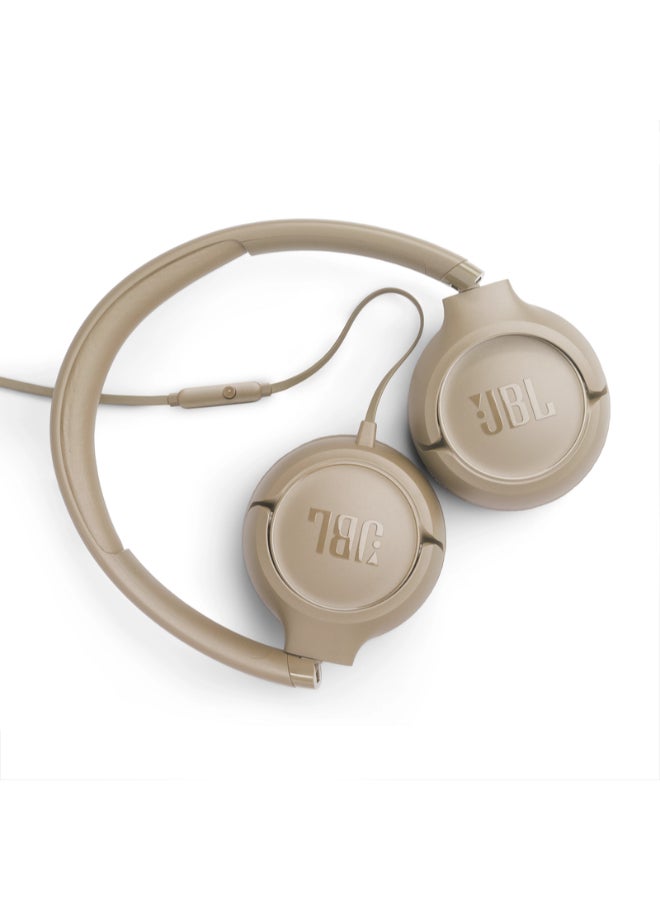 JBL Tune 530 Wired On-Ear Headphones with Pure Bass Sound, Hands-Free Calls, One-Button Remote, Lightweight Foldable Design & Tangle-Free Flat Cable Beige - Image 2
