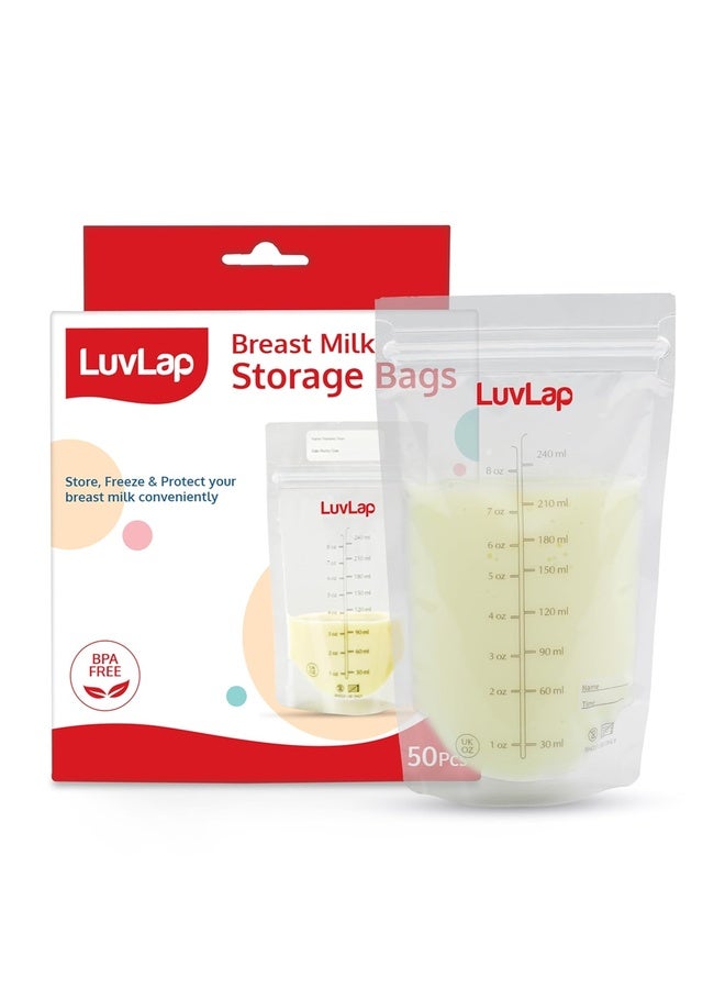 Luvlap Baby Breast Milk Storage Bags, BPA Free Disposable Milk Freezer Bags for Breastfeeding (Pack of 50 Bags)