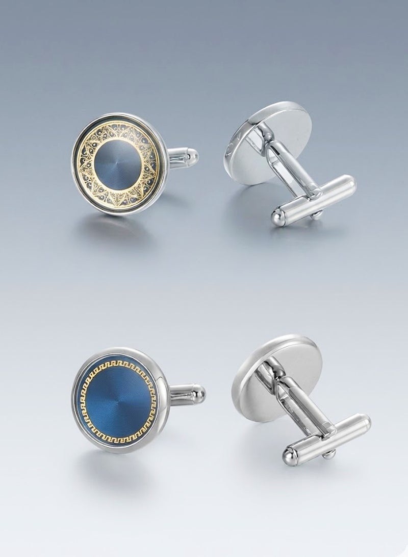 FIORICASA Men’s Blue Sunburst Copper Cufflinks – Premium Round Design for Business & Formal Wear - Image 1