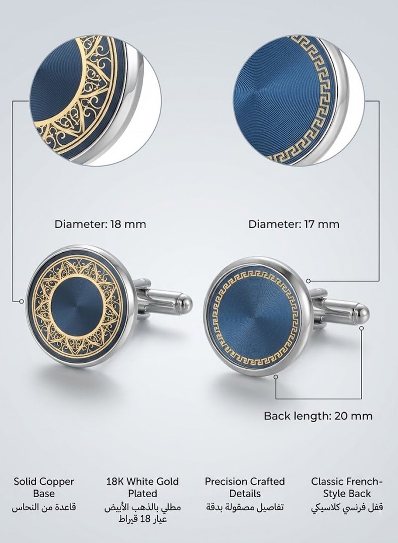 FIORICASA Men’s Blue Sunburst Copper Cufflinks – Premium Round Design for Business & Formal Wear - Image 2