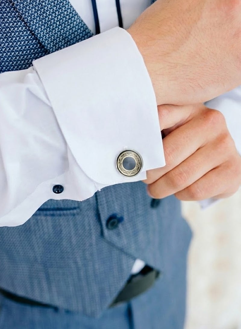 FIORICASA Men’s Blue Sunburst Copper Cufflinks – Premium Round Design for Business & Formal Wear - Image 4