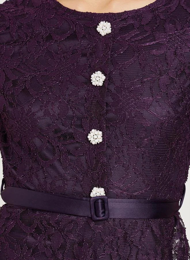 Styli  Purple Lace Buttoned Satin Maxi Dress for Women | Best Price UAE