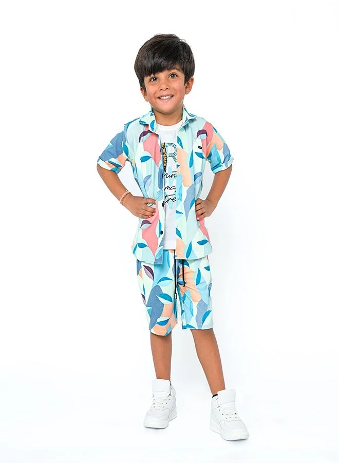 babyqlo Abstract pattern three-piece set for boys - shirt, t-shirt, shorts