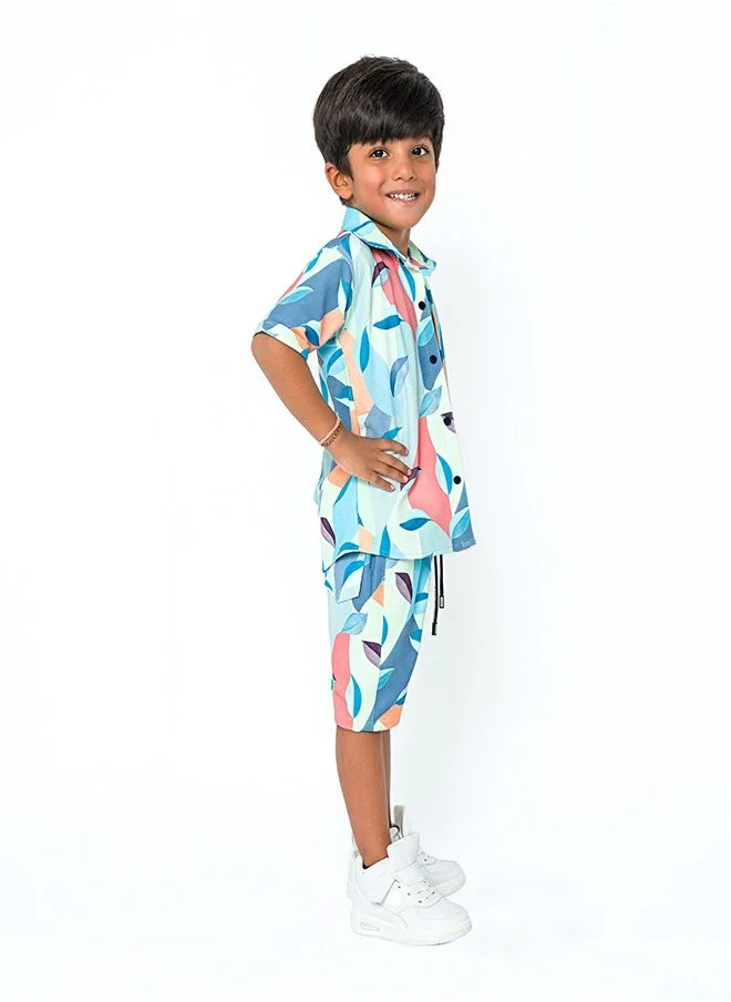 babyqlo Abstract pattern three-piece set for boys - shirt, t-shirt, shorts