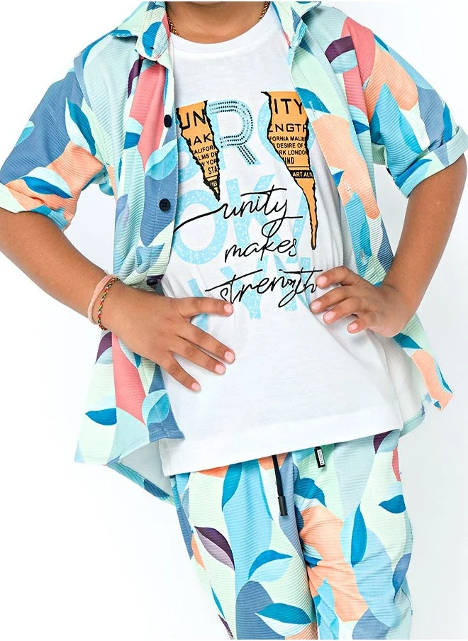 babyqlo Abstract pattern three-piece set for boys - shirt, t-shirt, shorts