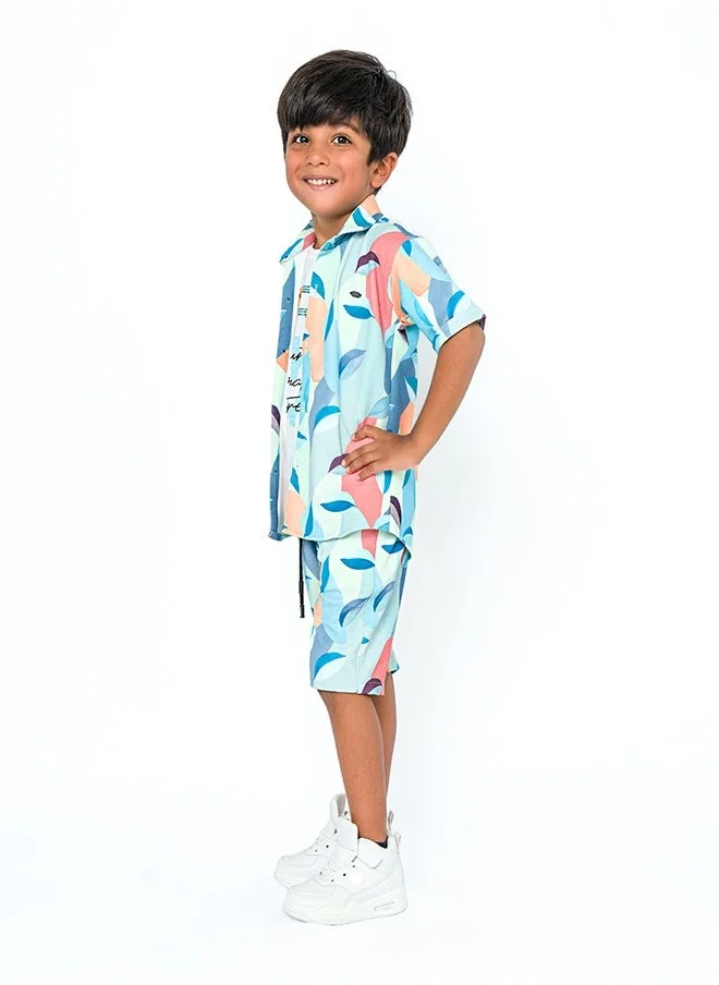 babyqlo Abstract pattern three-piece set for boys - shirt, t-shirt, shorts