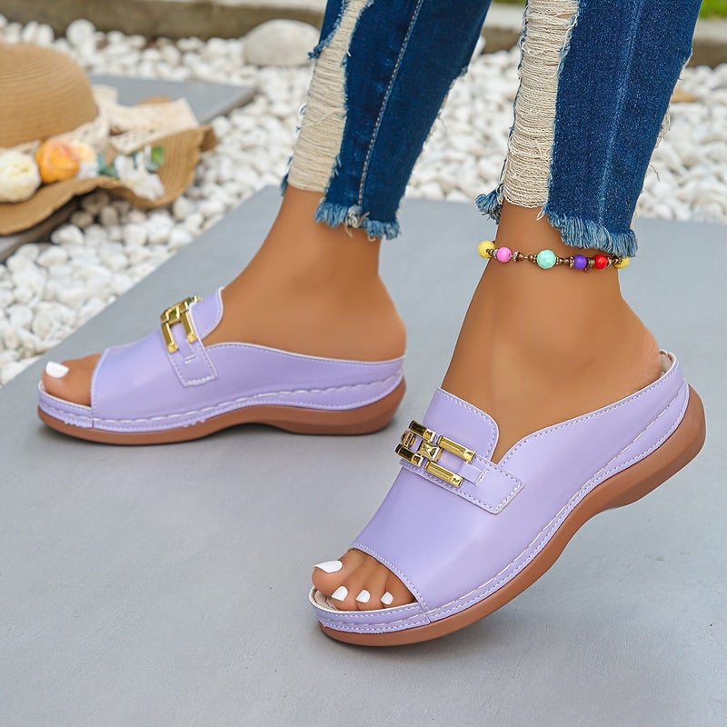 [Pink Slope-Heel Sandals] Pink Plus Size Thick-Soled Sandals - Image 4