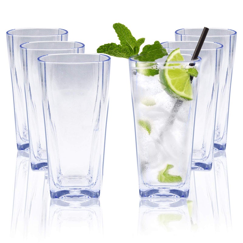 Topspring 12Ounce Reusable Plastic Water Tumbler Clear Shatterproof Drinking Glasses BPA Free Set of 6 12 Oz Clear