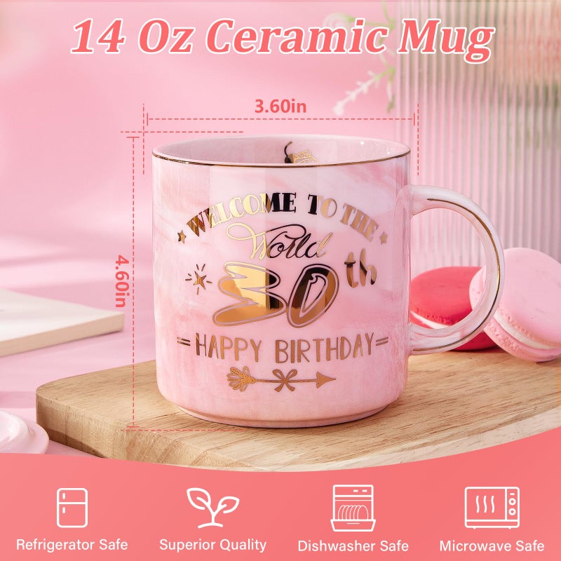 Biching 30th Birthday Gifts for Women, Unique Happy 30 Year Old Birthday Gifts Ideas for Women, Wife, Mom, Daughter, Sister, Aunt, Best Friends, BFF, 14Oz Fabulous Pink Marble Mug with Gold Pattern, Gift Box - Image 2