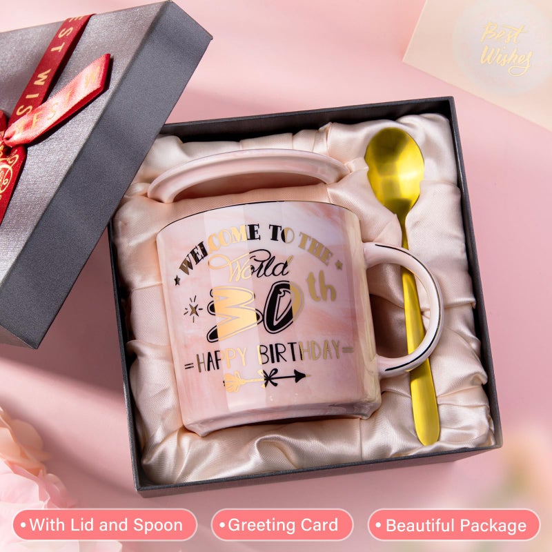 Biching 30th Birthday Gifts for Women, Unique Happy 30 Year Old Birthday Gifts Ideas for Women, Wife, Mom, Daughter, Sister, Aunt, Best Friends, BFF, 14Oz Fabulous Pink Marble Mug with Gold Pattern, Gift Box - Image 4