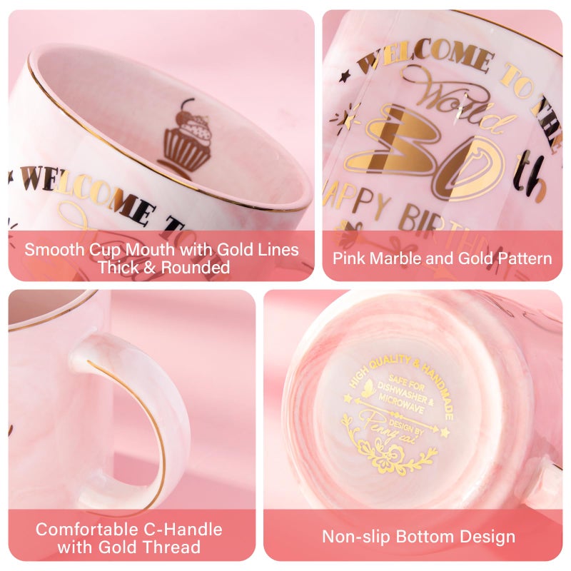 Biching 30th Birthday Gifts for Women, Unique Happy 30 Year Old Birthday Gifts Ideas for Women, Wife, Mom, Daughter, Sister, Aunt, Best Friends, BFF, 14Oz Fabulous Pink Marble Mug with Gold Pattern, Gift Box - Image 3