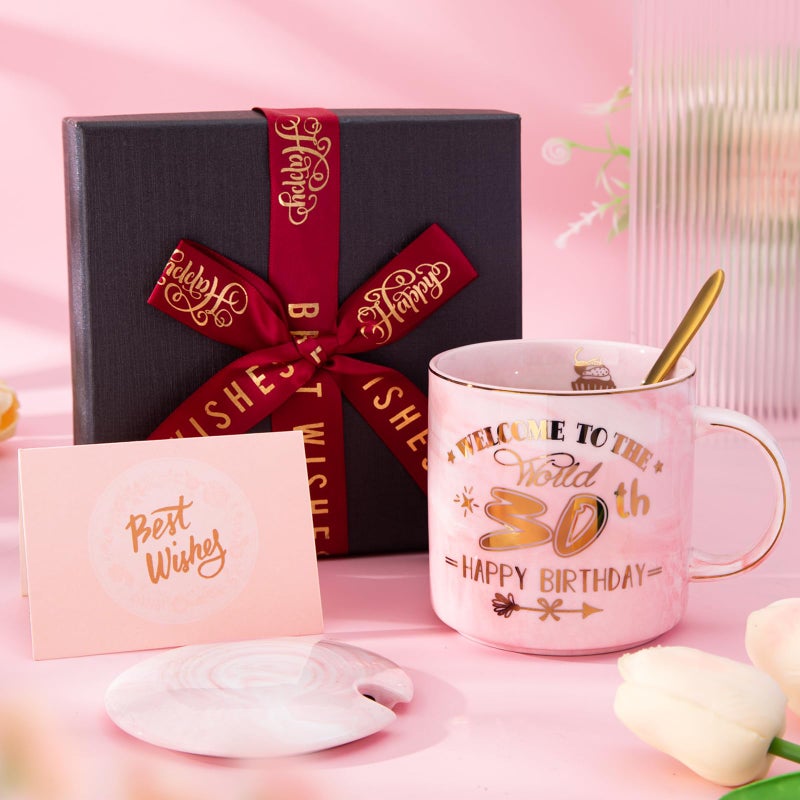 Biching 30th Birthday Gifts for Women, Unique Happy 30 Year Old Birthday Gifts Ideas for Women, Wife, Mom, Daughter, Sister, Aunt, Best Friends, BFF, 14Oz Fabulous Pink Marble Mug with Gold Pattern, Gift Box - Image 5