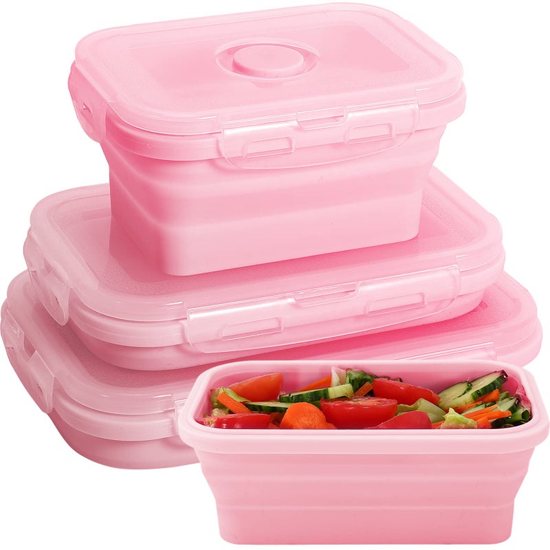 Loccmat Collapsible Silicone Food Storage Containers with Lids Set of 3 Silicone Lunch Box Containers Foldable Meal Prep Container for Kitchen Microwave & Dishwasher & Freezer Safe BPA Free(Square Pink 3PCS) - Image 1