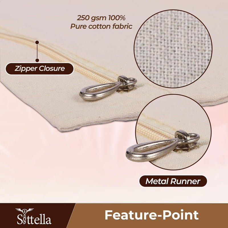 SITTELLA Pack Of 5 Cotton Saree Clothes BagsCoversPoches For Storage With Zip Closure 16 X 14 Inches Beige - Image 5