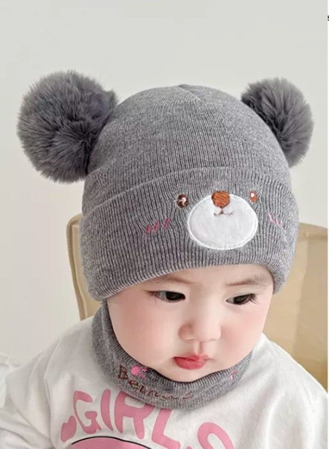 REFFER Kids Winter caps Unisex Beanie Neck Warmer Set fit for 3 Months - 4 Years Old Toddler Kids Winter Caps for Kids Boy's and Girl's Free Size (Grey) - Image 2