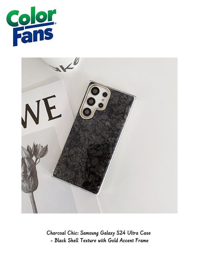 Charcoal Chic: Samsung Galaxy S24 Ultra Case - Black Shell Texture with Gold Accent Frame