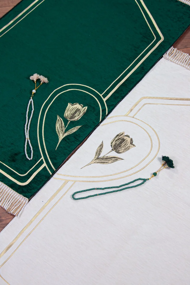 ايهفان اونلاين Ihvan Online Chenille Heart Groom Bride Dowry Double Prayer Rug Set