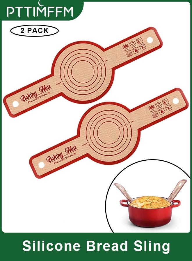 PTTIMFFM 2 Pack Silicone Bread Sling for Dutch Oven, Non-Stick Reusable Baking Mat with Long Handles, Heat Resistant Dough Lifter for Easy Bread Transfer & Cleaning - Image 1