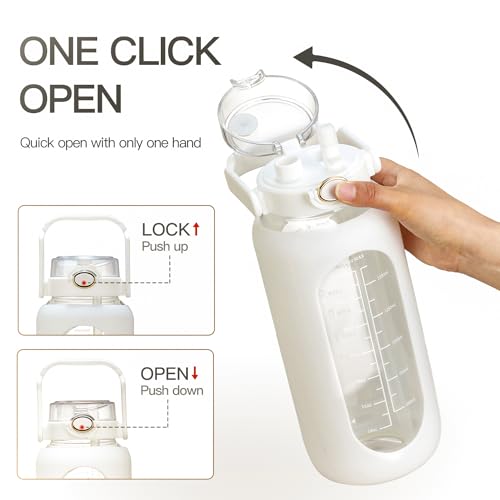 chunmo 42oz/52oz/64oz Glass Water Bolttles with Straw Half Gallon Large Motivational Water Bottle with Time Marker Sports Water Bottles with Silicone Sleeve and Handle Lid Water Jug for Gym Workout - Image 5