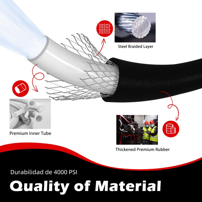 Ufixed 3/8â€ Pressure Washer Hose 25FT 4000psi,Rubber Hose,Quick Connect,360Â° Swivel,Kink-resistant,Heavy Duty,Black - Image 3