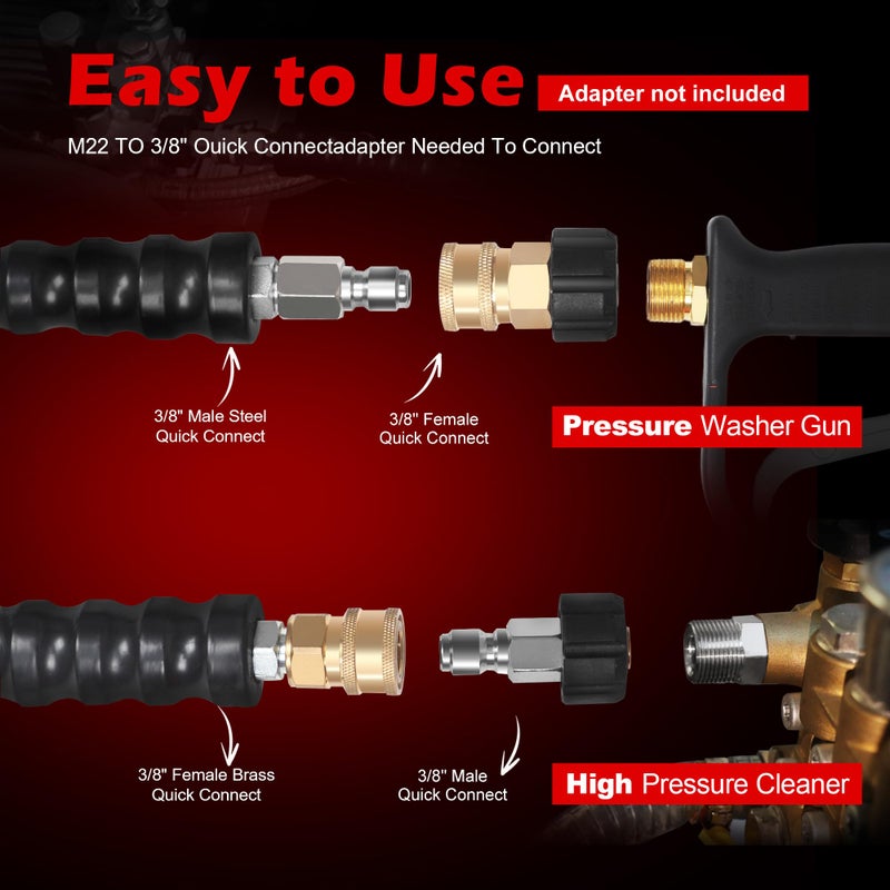 Ufixed 3/8â€ Pressure Washer Hose 25FT 4000psi,Rubber Hose,Quick Connect,360Â° Swivel,Kink-resistant,Heavy Duty,Black - Image 4