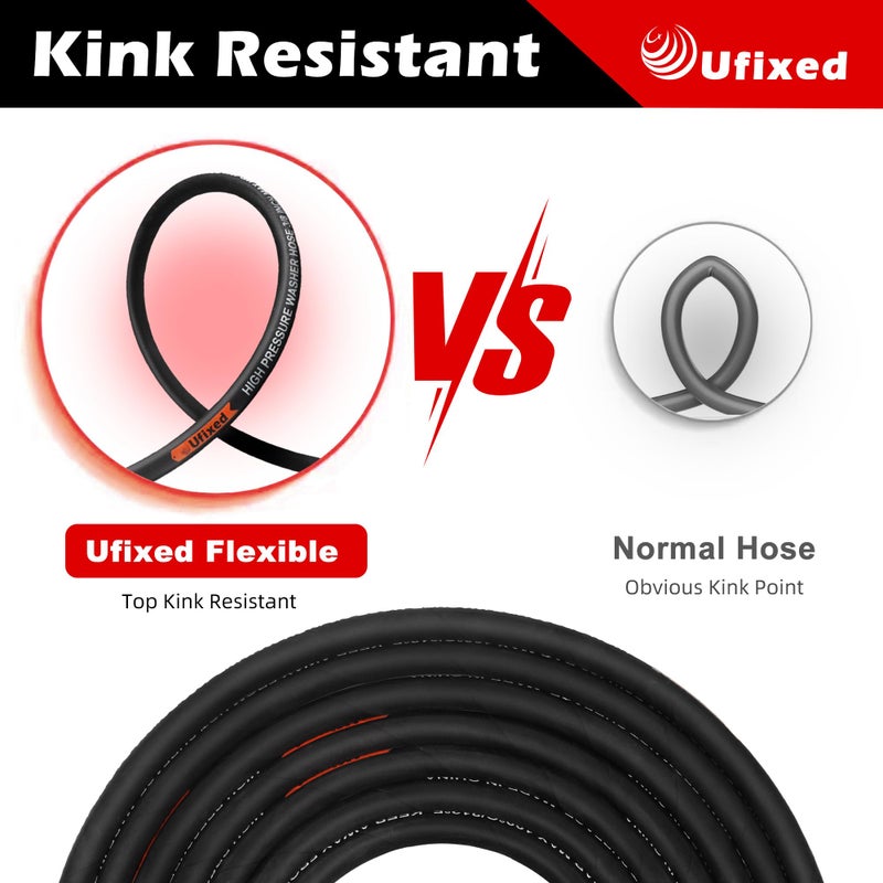 Ufixed 3/8â€ Pressure Washer Hose 25FT 4000psi,Rubber Hose,Quick Connect,360Â° Swivel,Kink-resistant,Heavy Duty,Black - Image 5