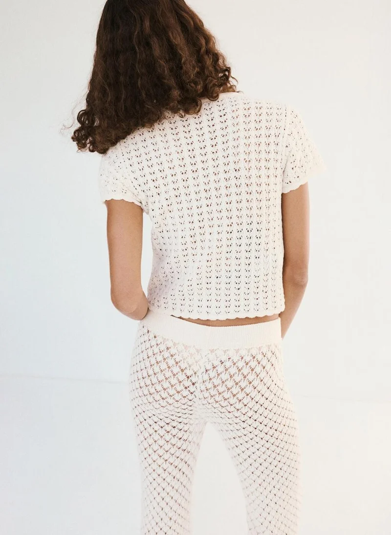 Mango Open-Knit Toggle Cardigan