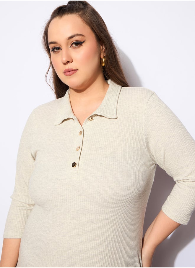 SASSAFRAS Plus Size Melange Front Button Midi Dress  - Image 4