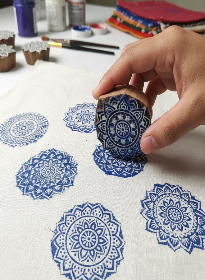 KHUSHA CREATIONS Set of 10 Hand Carved Wooden Printing Blocks Set - Traditional Indian Stamp for Fabric, Paper, Pottery, Clay, Textile, Scrapbooking & Craft Printing | Mandala, Paisley, Floral & Animal Designs - Image 4