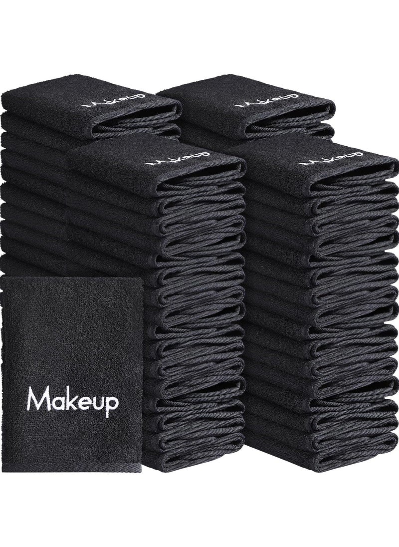 Chumia - Chumia 72 Pcs 72 Pcs Makeup Remover Cloths 13 x 13 Inch Makeup Towel Face Washcloths with Embroidery Black Reusable Washcloths Soft Cleansing Face Towel for Women - Image 1