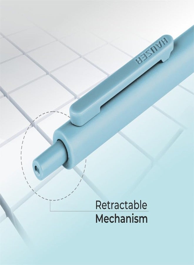 Hauser XO Click Retractable Gel Pen | Needle Spring Tip for Super Soft & Smooth Writing Experience | Grooved Grip for Comfortable Writing | Blue Ink, Pack Of 10 - Image 4