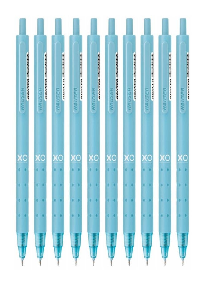Hauser XO Click Retractable Gel Pen | Needle Spring Tip for Super Soft & Smooth Writing Experience | Grooved Grip for Comfortable Writing | Blue Ink, Pack Of 10 - Image 1