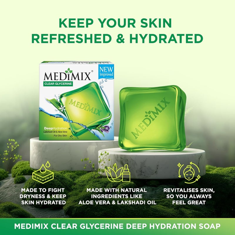 Medimix Clear Glycerine Bathing Bar Soap for Dry Skin 100g 3  1 Combo Pack  Infused with Lakshadi Oil  Aloe Vera  Effective for Dry Skin - Image 2