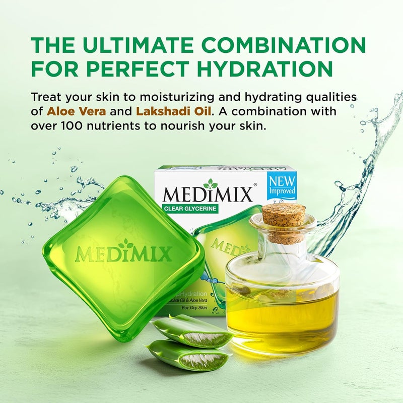 Medimix Clear Glycerine Bathing Bar Soap for Dry Skin 100g 3  1 Combo Pack  Infused with Lakshadi Oil  Aloe Vera  Effective for Dry Skin - Image 3