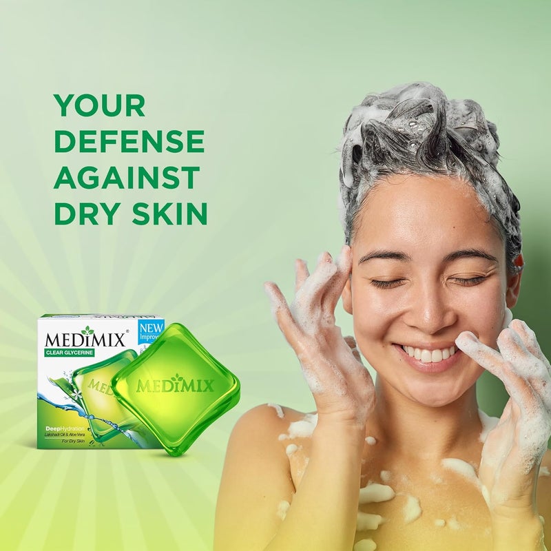 Medimix Clear Glycerine Bathing Bar Soap for Dry Skin 100g 3  1 Combo Pack  Infused with Lakshadi Oil  Aloe Vera  Effective for Dry Skin - Image 4