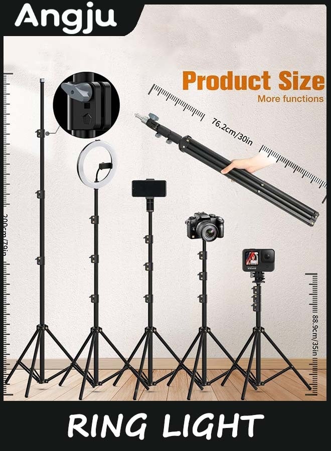 انججو 56cm / 22in خاتم ضوء مع 79in / 200cm ثلاثية الوقوف ، شاشة LED / 2 موانئ USB / 6500K ضوء خاتم قابل للتخفيف لحامل الهاتف iPad للشمش ماكياج حي تسجيل الفيديو التصوير الفوتوغرافي - Image 5